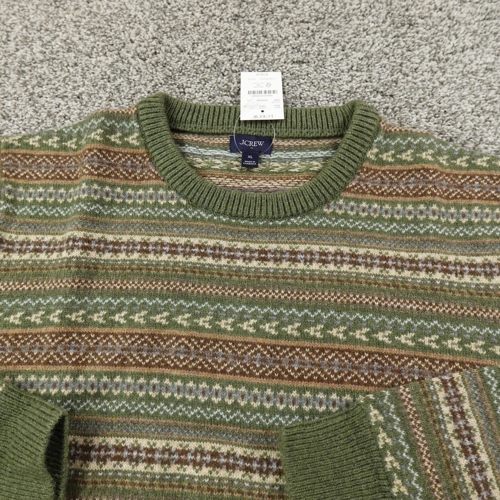 NEW J Crew Sweater Mens XL Green Fair Isle Lambswool Knit Crewneck Pullover Cozy - Picture 3 of 12